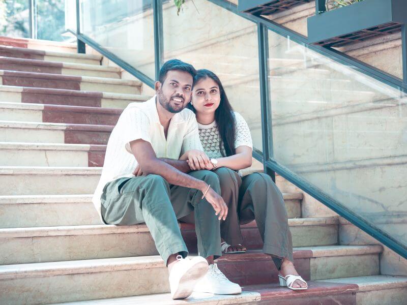 Pre‑wedding photoshoot in Banashankari, Bangalore for couple at outdoor location